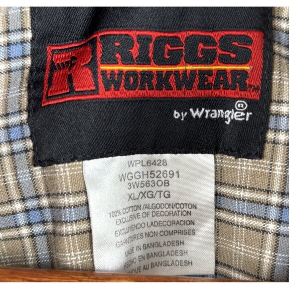 Riggs Workwear by Wrangler Men’s Shirt Short sleeve XL Brown Plaid Cotton - Picture 4 of 8